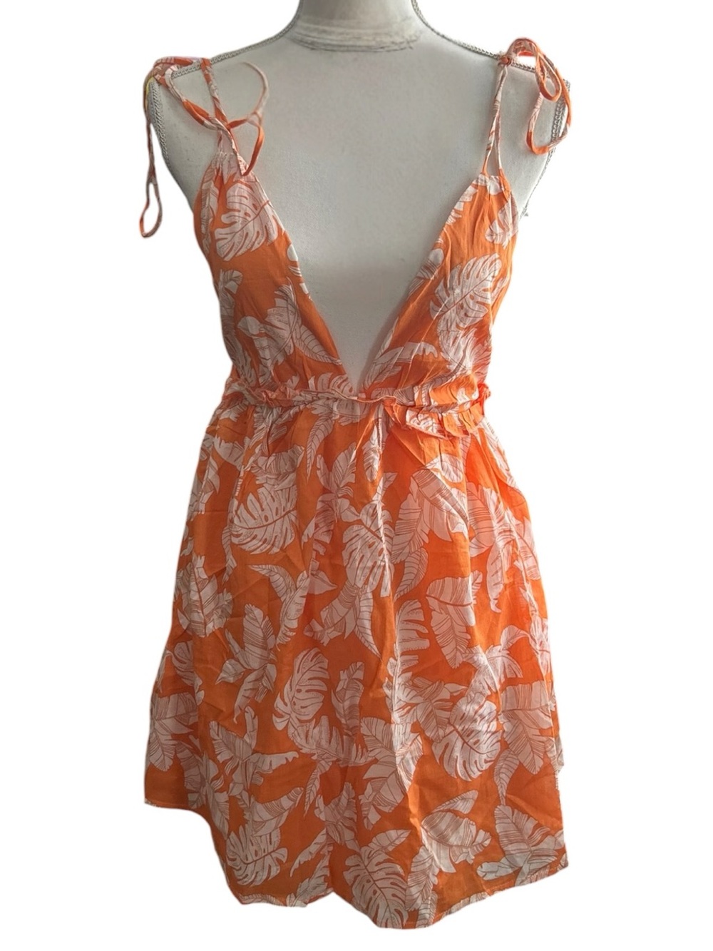 Orange Tropical Tie-Shoulder Mini Dress